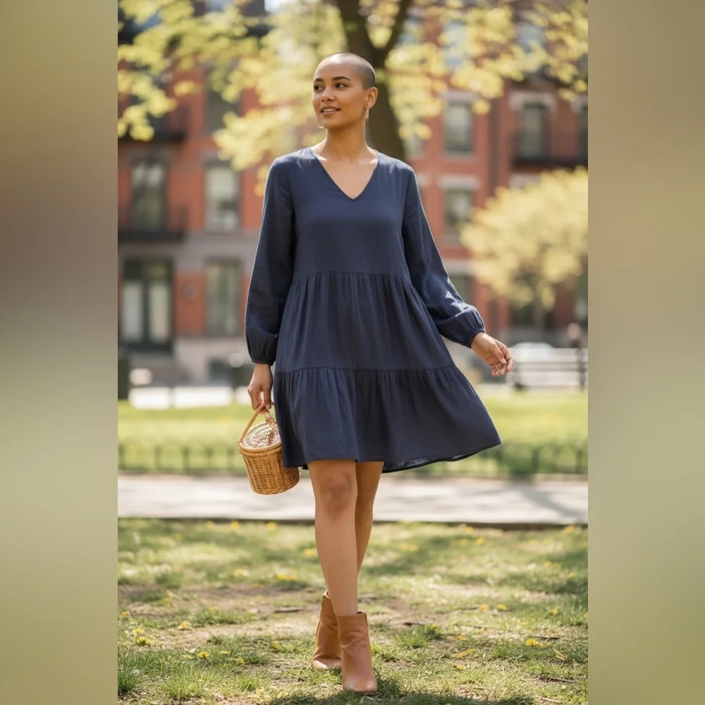 Misslook Navy Blue Tiered Babydoll Long Sleeve Dress Size XL - Picture 1 of 7